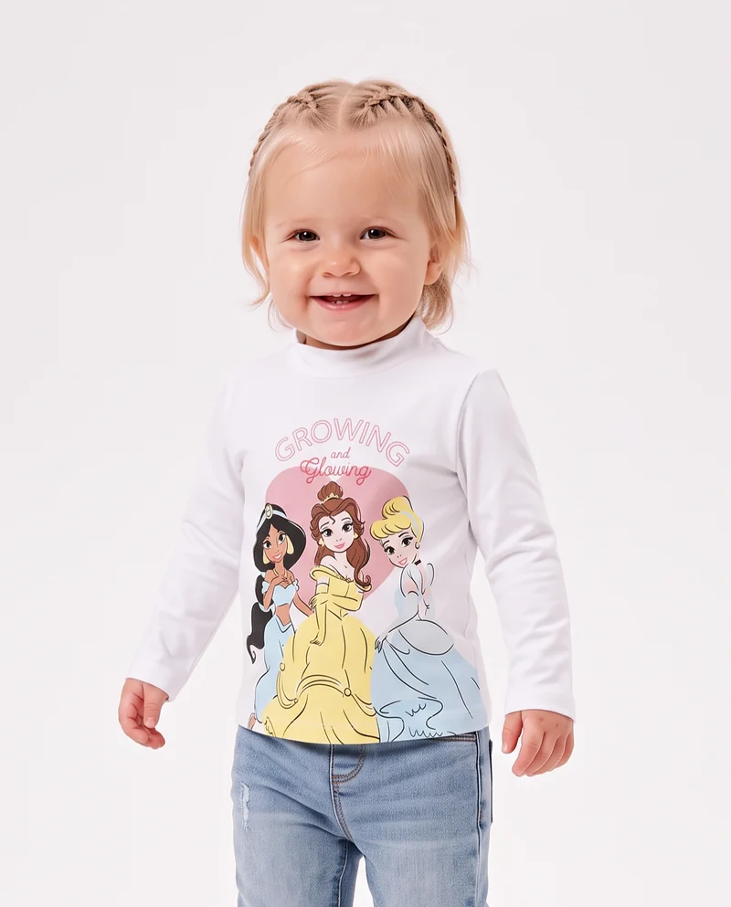 T shirt maniche lunghe con principesse Disney - Bianco