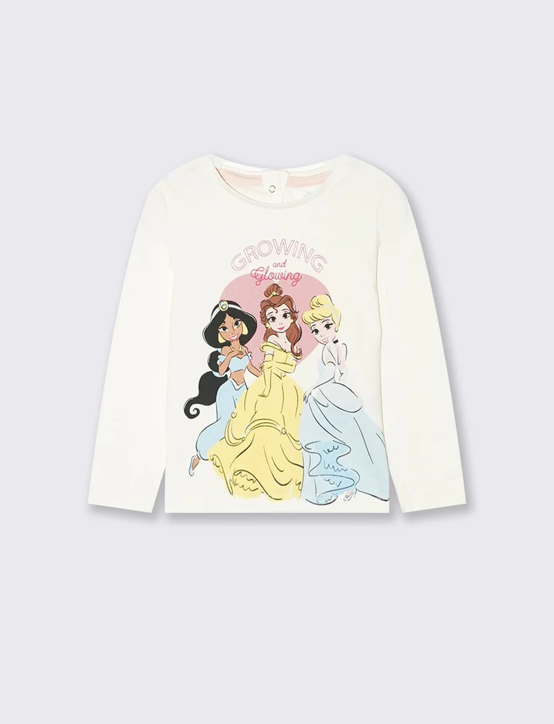 T shirt maniche lunghe con principesse Disney - Bianco