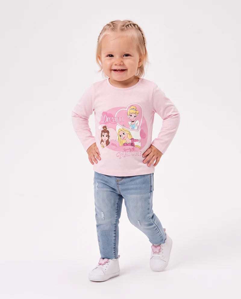 T shirt maniche lunghe con principesse Disney - Rosa