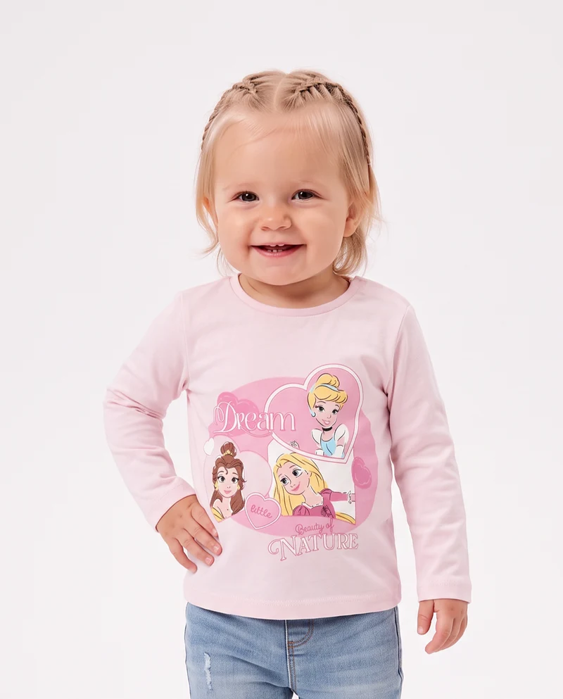 T shirt maniche lunghe con principesse Disney - Rosa