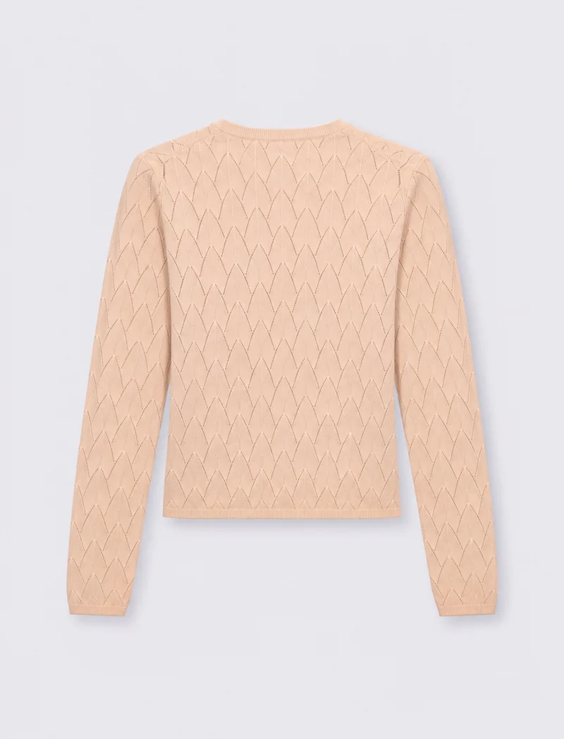 Maglia paricollo lavorata - Beige ecru