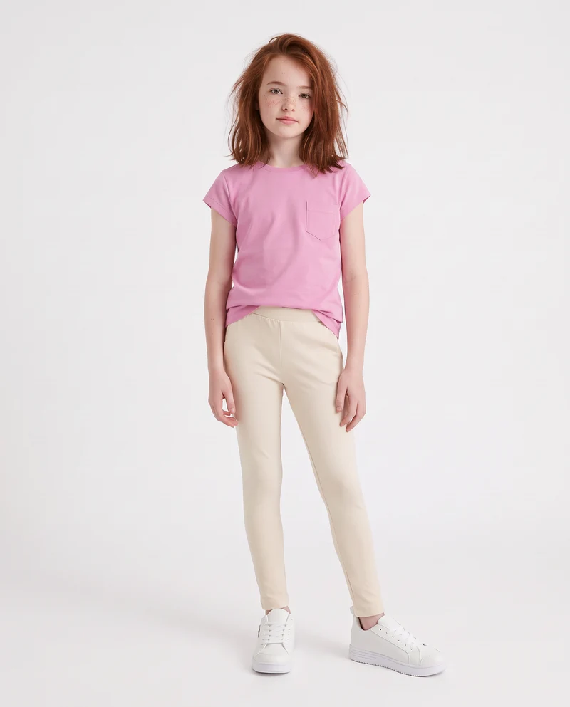 Leggings elastici tinta unita per bambina - Bianco latte