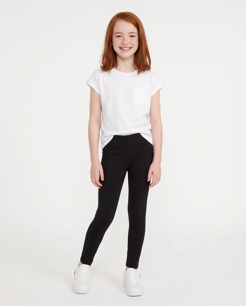Leggings elastici tinta unita per bambina - Nero