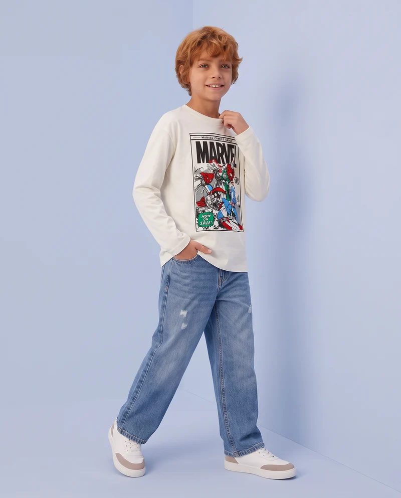 T-shirt Marvel maniche lunghe cotone - Bianco latte
