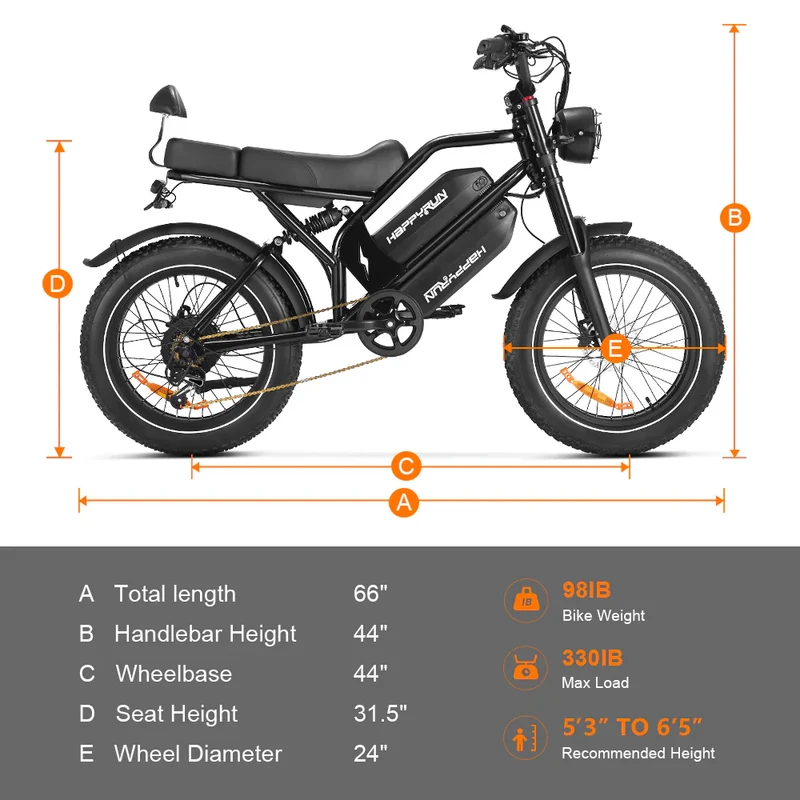 HAPPYRUN G70 20" Electric Cargo Bike 2000W Peak Motor 48V 38Ah Battery