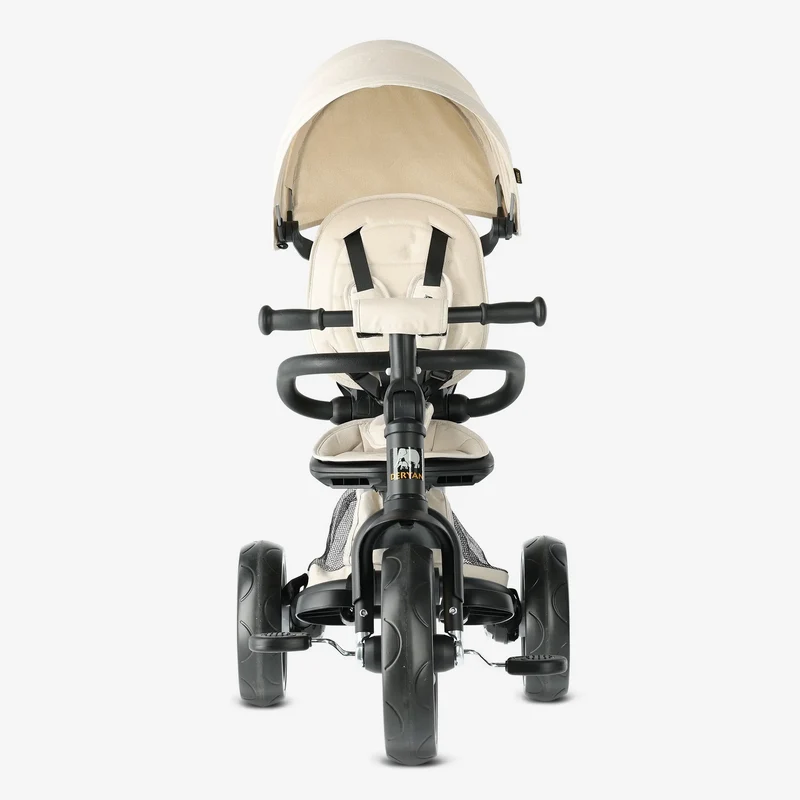 Triciclo Explorer Luxe con maniglione - Pieghevole con cestino color crema