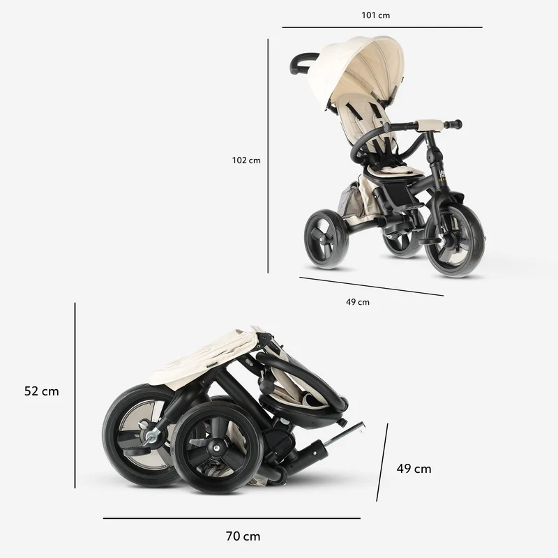 Triciclo Explorer Luxe con maniglione - Pieghevole con cestino color crema