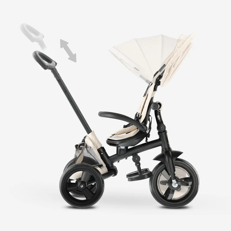 Triciclo Explorer Luxe con maniglione - Pieghevole con cestino color crema