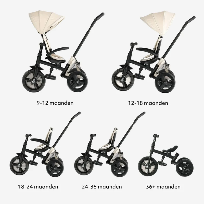 Triciclo Explorer Luxe con maniglione - Pieghevole con cestino color crema
