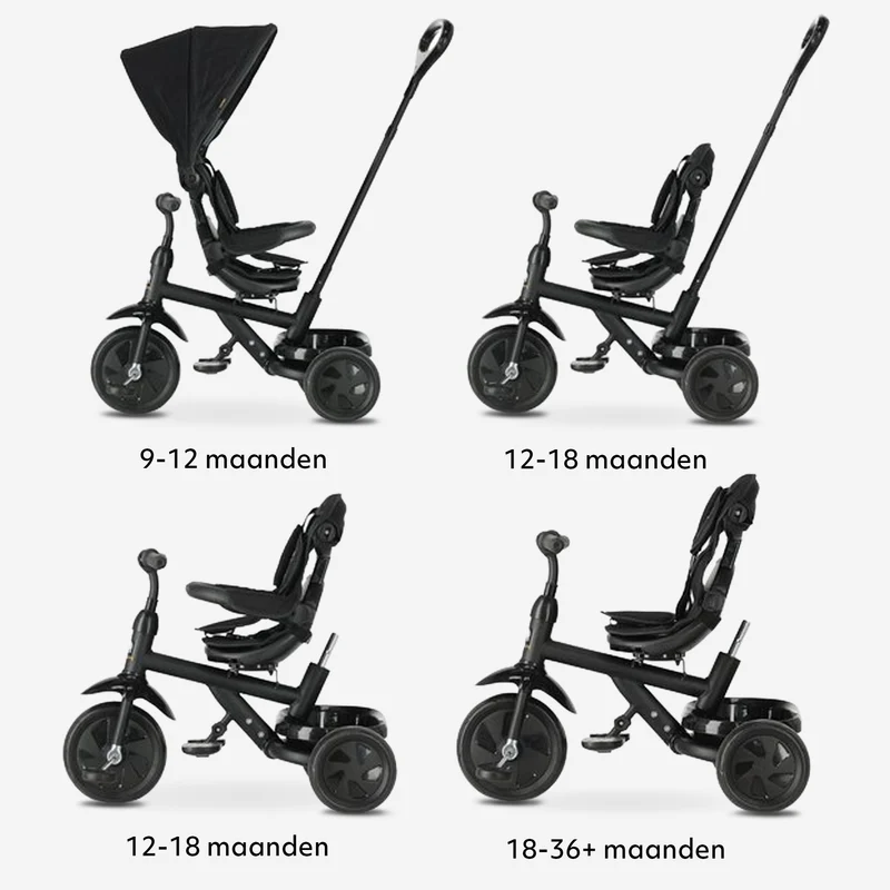 Triciclo Adventurer con barra di spinta Nero