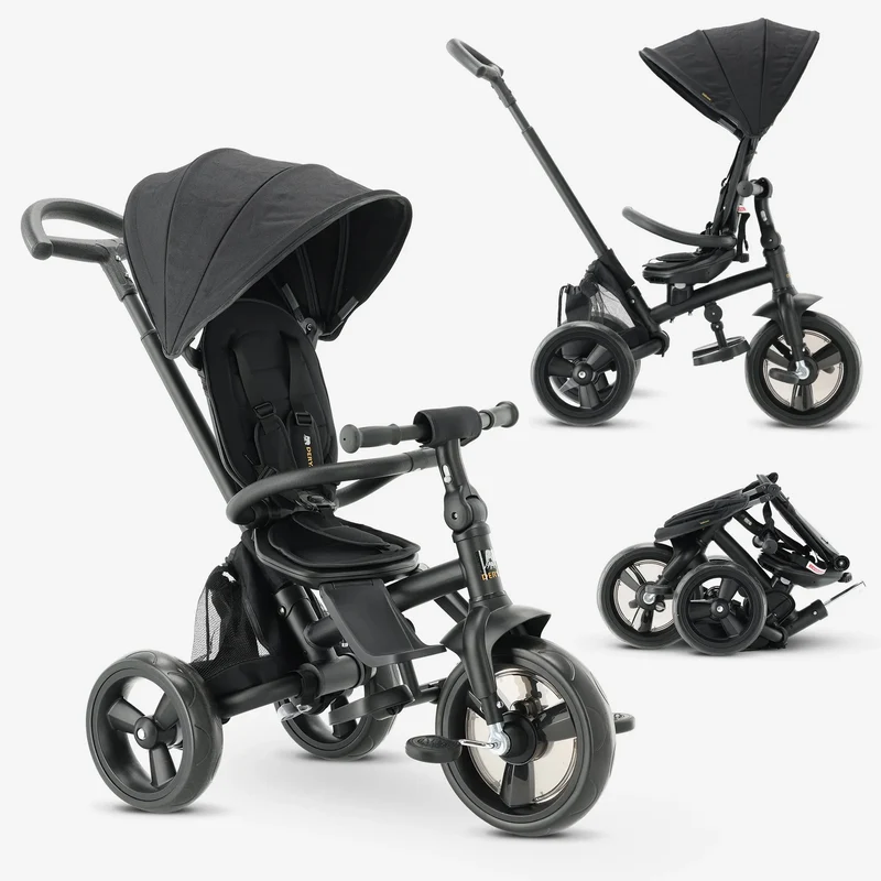 Triciclo Explorer Luxe con maniglione - Pieghevole con cestino nero