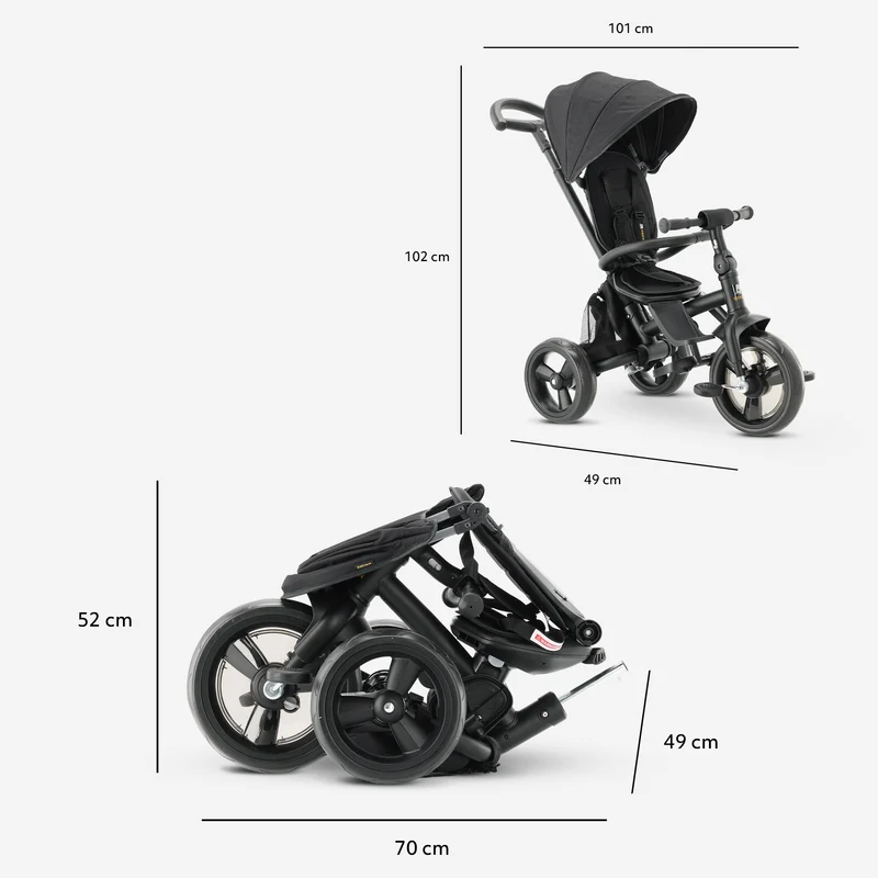 Triciclo Explorer Luxe con maniglione - Pieghevole con cestino nero