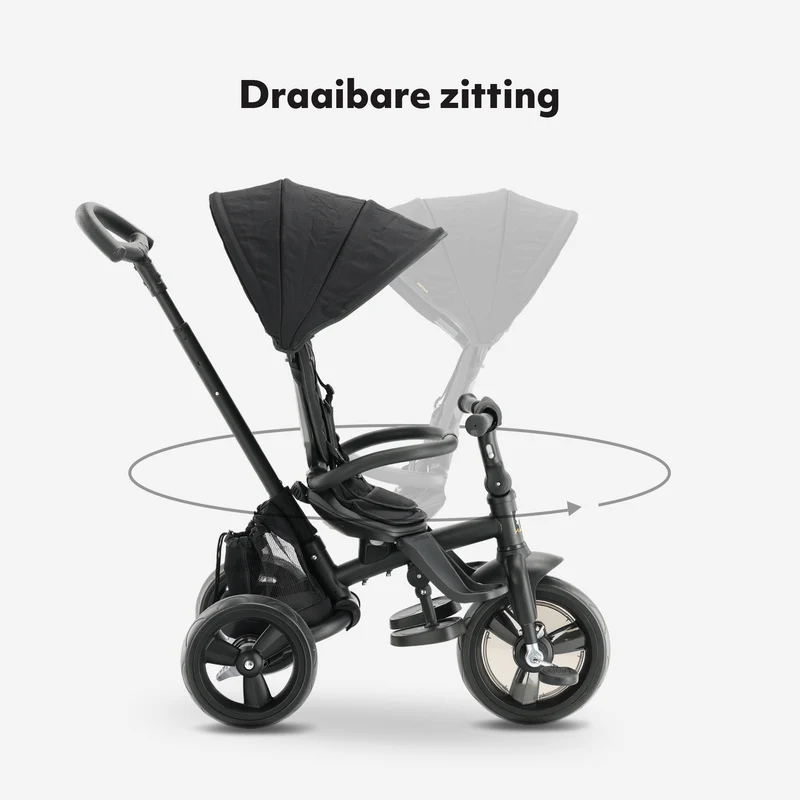 Triciclo Explorer Luxe con maniglione - Pieghevole con cestino nero