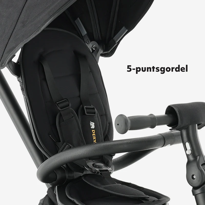 Triciclo Explorer Luxe con maniglione - Pieghevole con cestino nero
