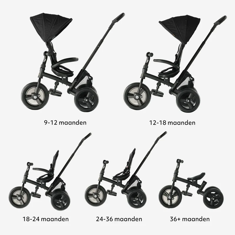 Triciclo Explorer Luxe con maniglione - Pieghevole con cestino nero