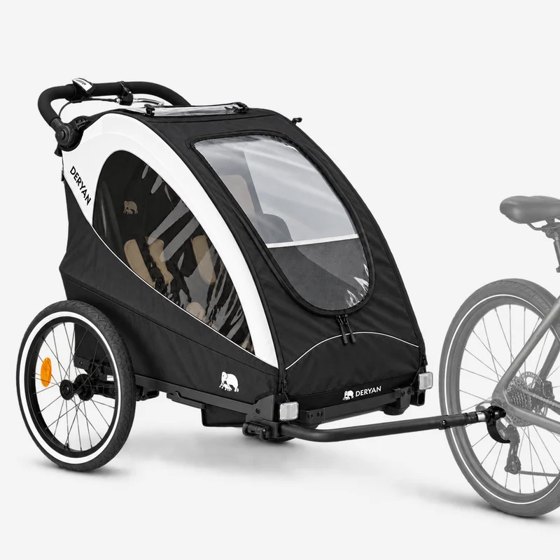 Rimorchio per biciclette di lusso 3 in 1: passeggino e jogger - Nero/Crema