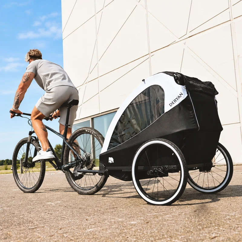 Rimorchio per biciclette di lusso 3 in 1: passeggino e jogger - Nero/Crema