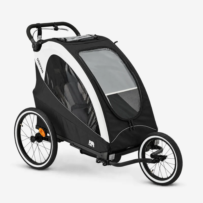 Rimorchio per biciclette di lusso 3 in 1: passeggino e jogger - Nero/Crema