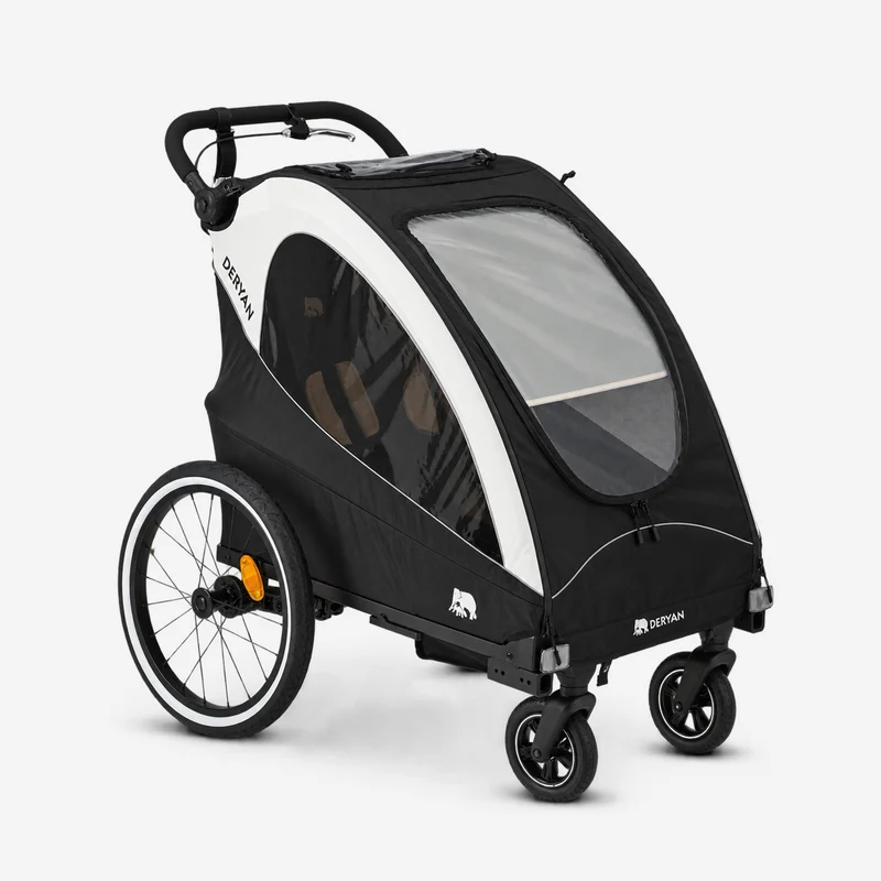 Rimorchio per biciclette di lusso 3 in 1: passeggino e jogger - Nero/Crema