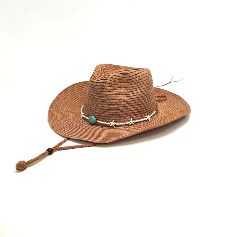 Cappello donna cowboy paglia con stelle marine - Marrone