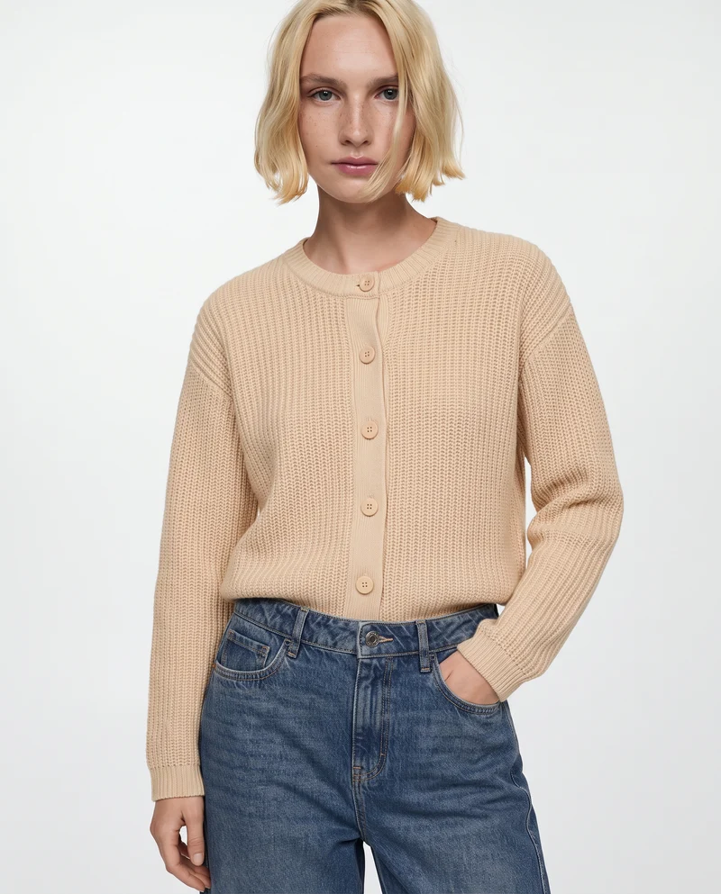 Cardigan con scollo rotondo elegante - Avorio