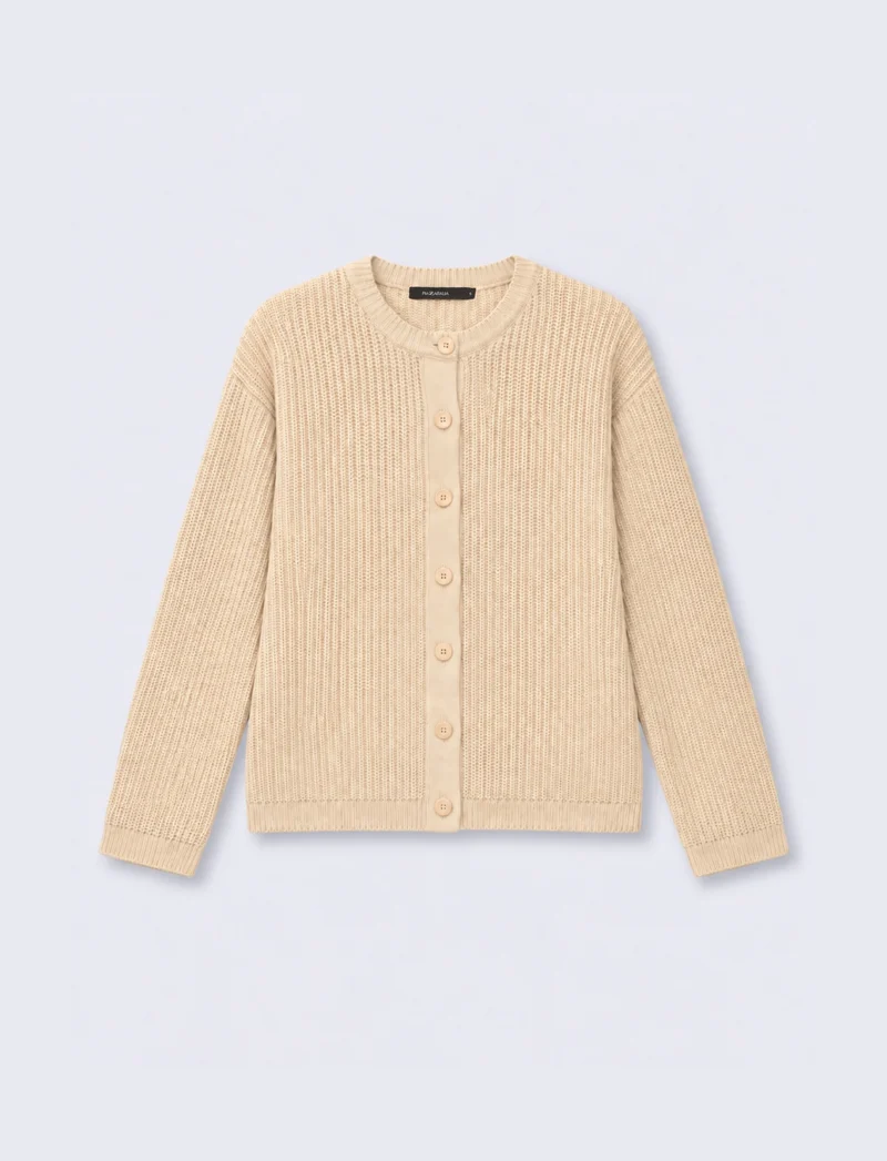 Cardigan con scollo rotondo elegante - Avorio