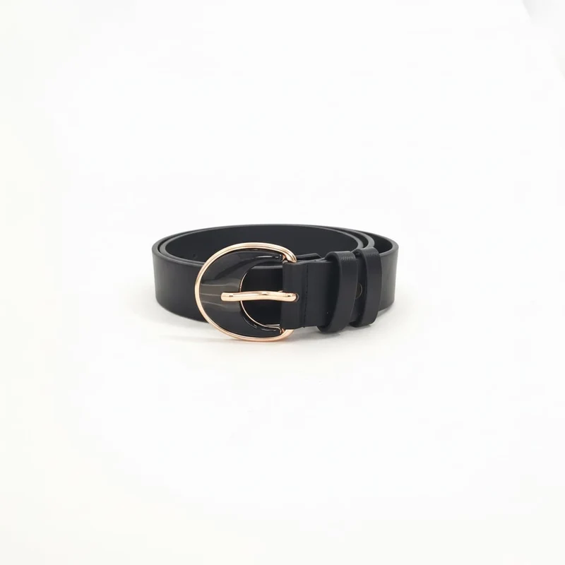 Cintura donna liscia fibbia perla mezzaluna - Nero