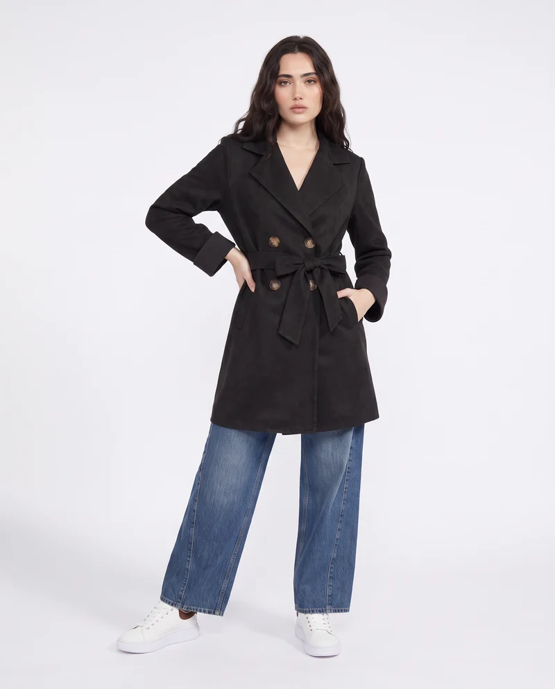 Trench effetto suede - Nero