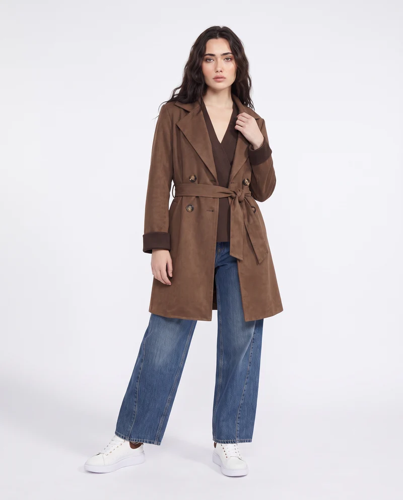 Trench effetto suede - Moro