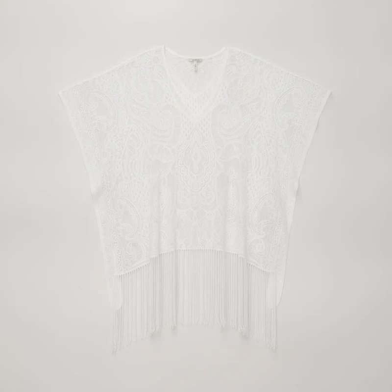 Copricostume di pizzo con frange - Bianco