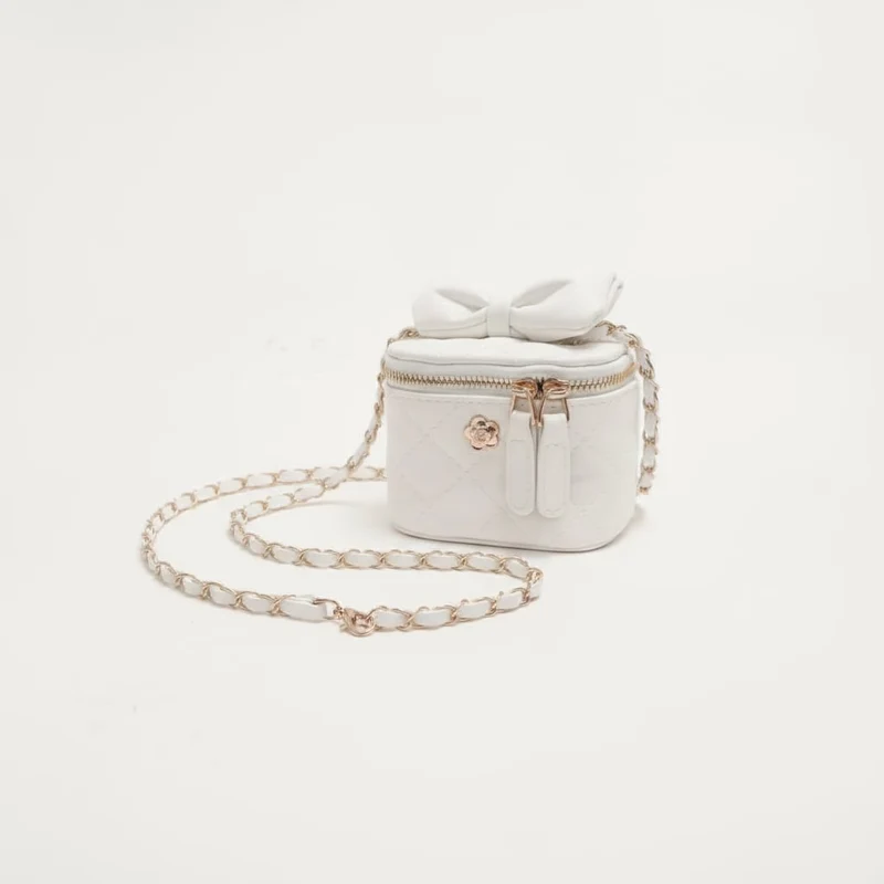 Secchiello borsa bambina trapuntato con fiocco e tracolla - Bianco
