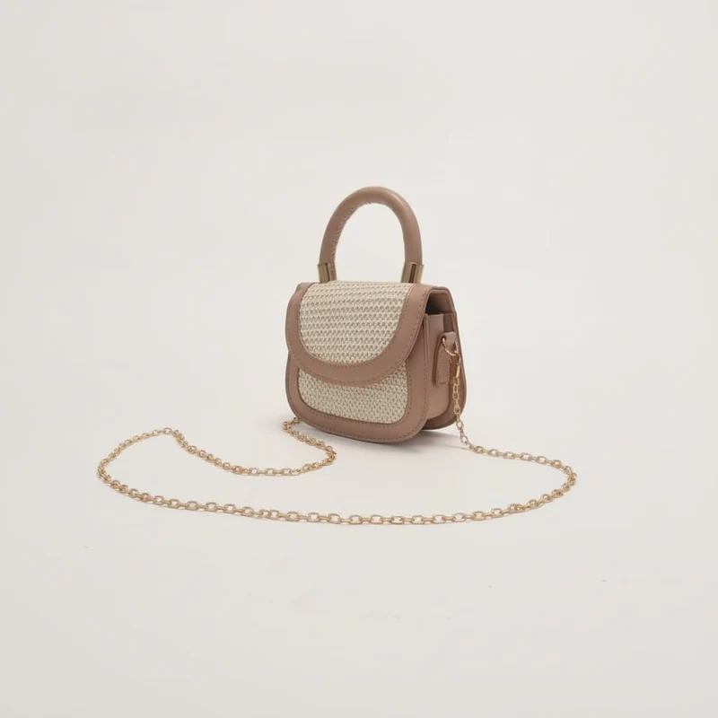 Borsetta bambina con patta effetto rafia - Beige