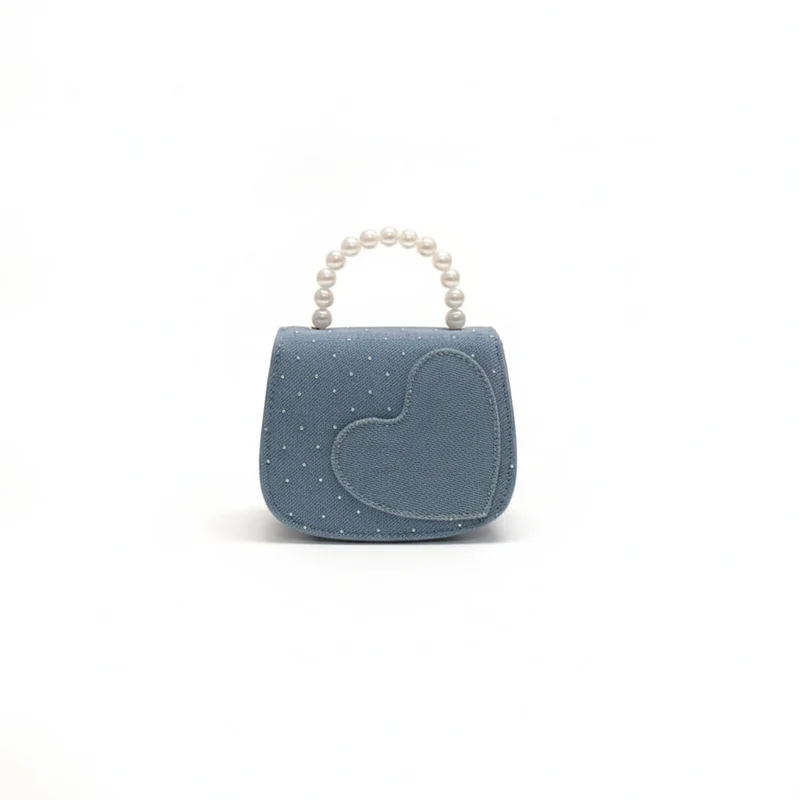 Borsetta bambina denim e strass manico perle - Denim