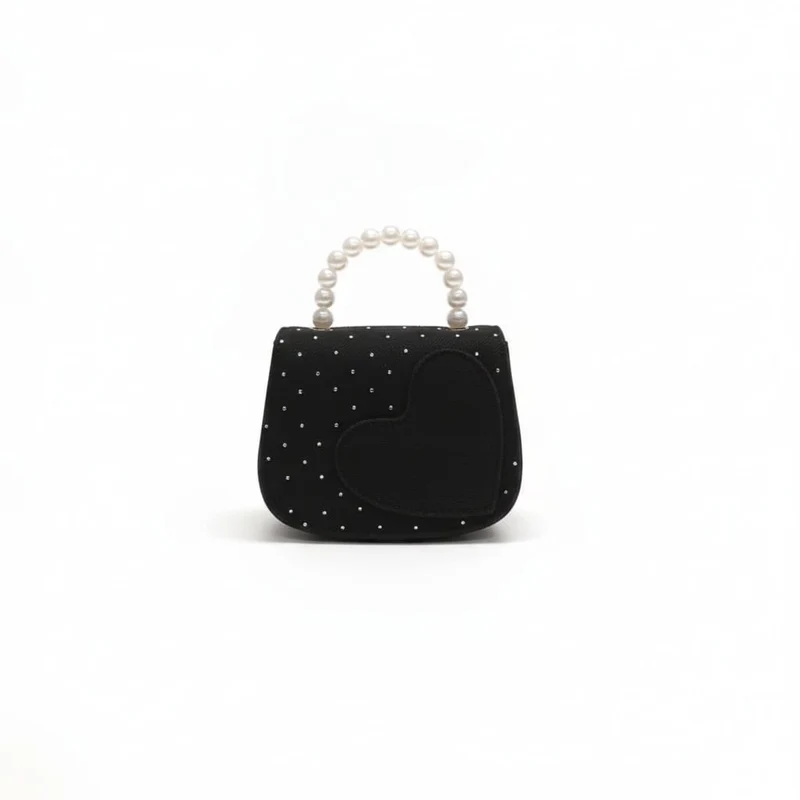 Borsetta bambina denim e strass manico perle - Nero