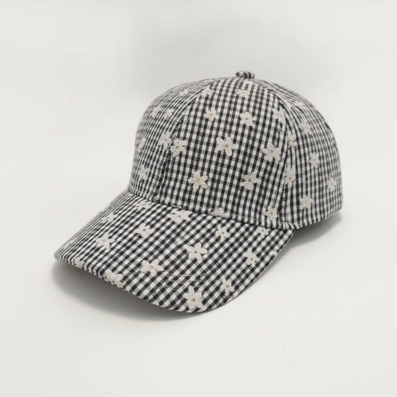 Cappello bambina vichy con margherite - Nero