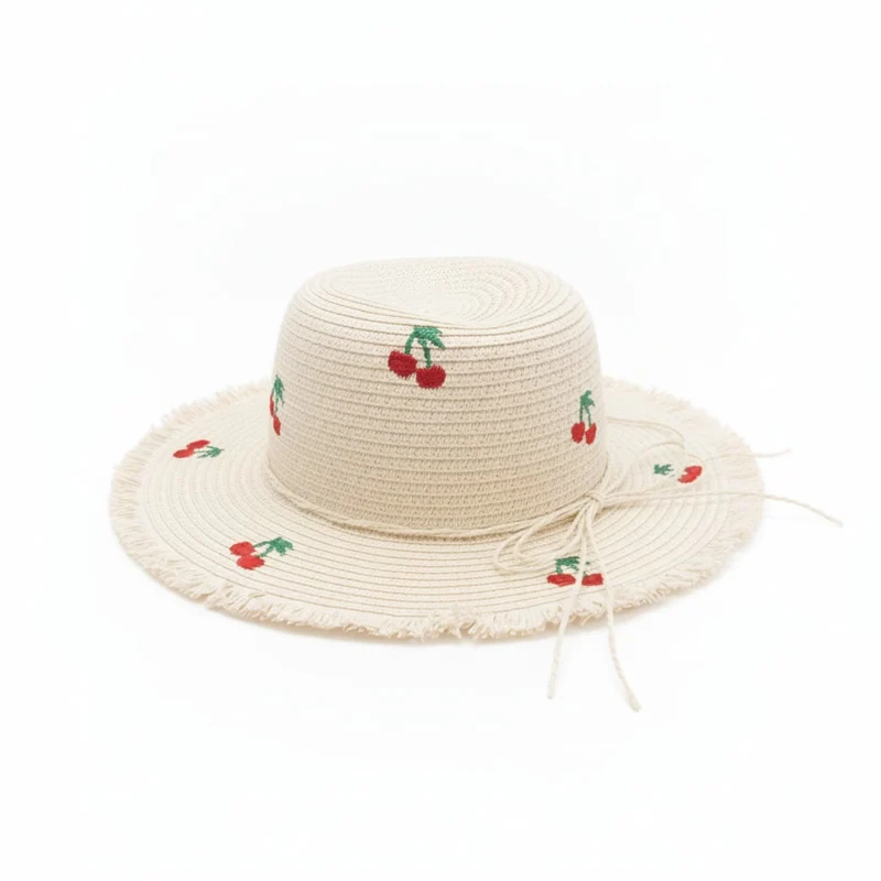 Cappello bambina falda larga con ciliege - Bianco natural