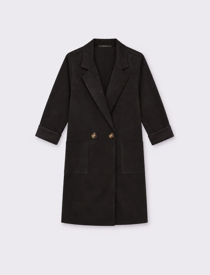 Trench effetto suede - Nero