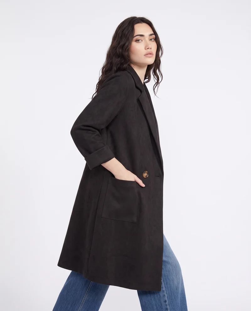 Trench effetto suede - Nero