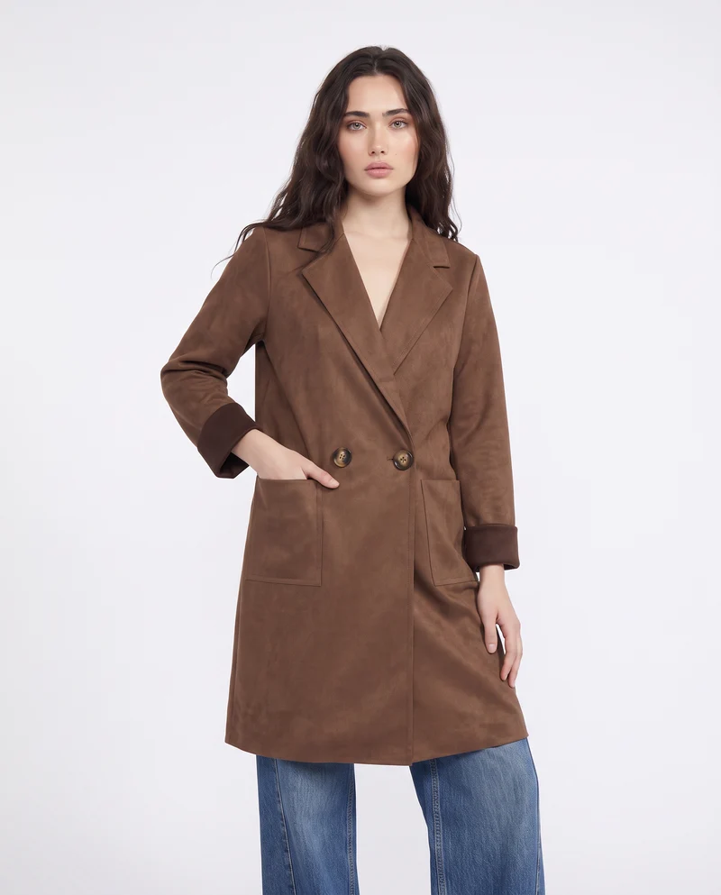 Trench effetto suede - Moro