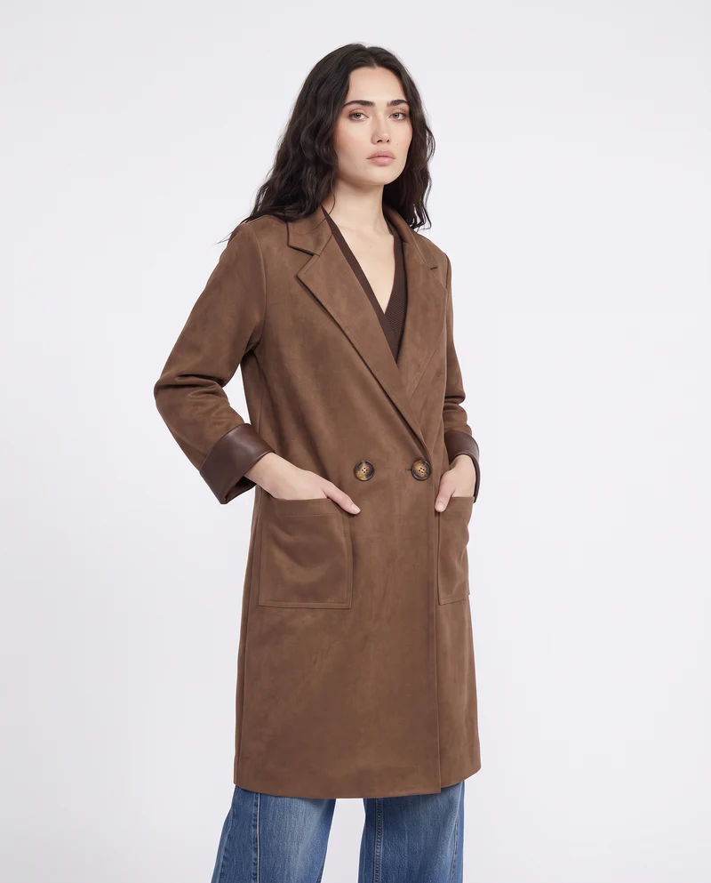 Trench effetto suede - Moro
