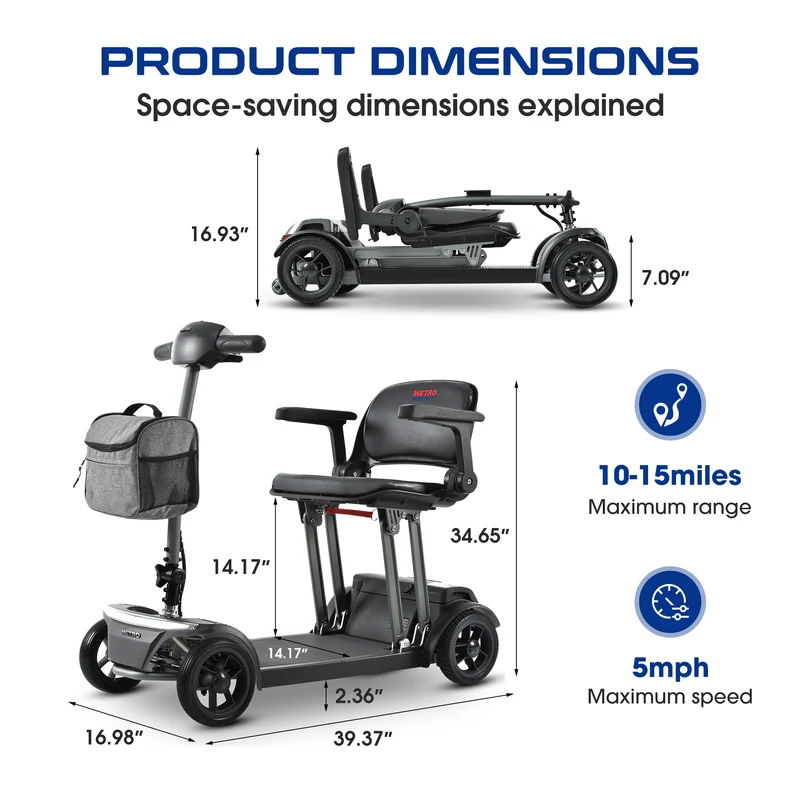 METRO MOBILITY AIR TRAVELLER 8" 4 Wheel Mobility Scooter 180W Motor 24V 20Ah Battery