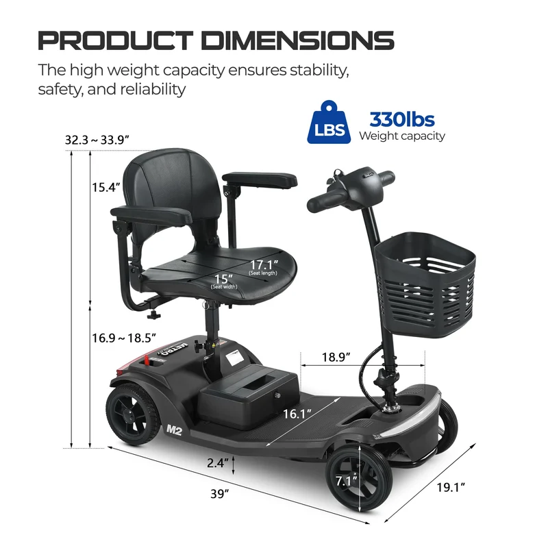 METRO MOBILITY M2 7.1" 4 Wheel Mobility Scooter 250W Motor 24V 12Ah lead-acid Battery