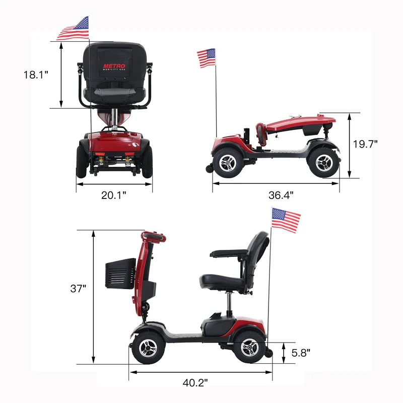 METRO MOBILITY UPGRADED PATRIOT 9" 4 Wheel Electric Mobility Scooter 300W Motor 24V 12Ah Battery