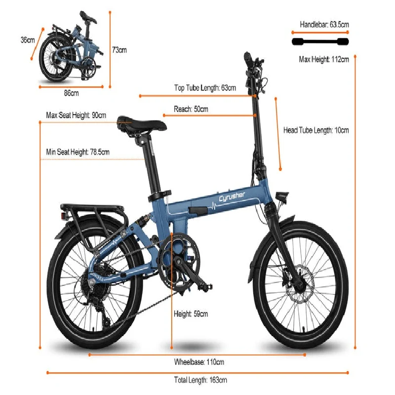 CYRUSHER Sonder 20" Fat Tires Suspension Folding Electric Bike 250W 28Mph 48V 10Ah Battery