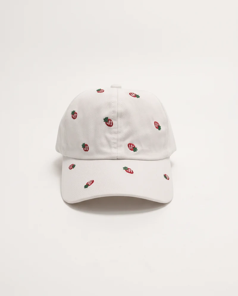 Cappello bambina baseball ricami gelatini e fragole - Bianco