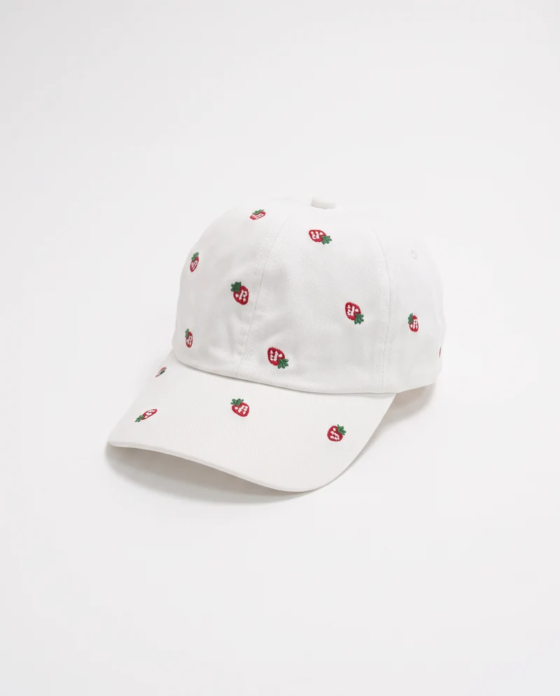 Cappello bambina baseball ricami gelatini e fragole - Bianco