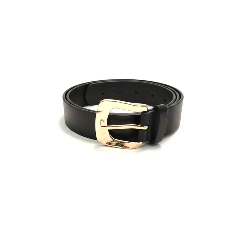 Cintura donna basic fibbia martellata - Nero