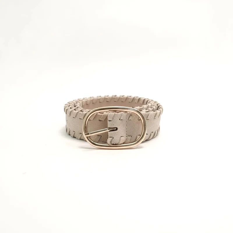 Cintura donna suede con intrecci laterali fibbia ovale 3,5cm - Beige