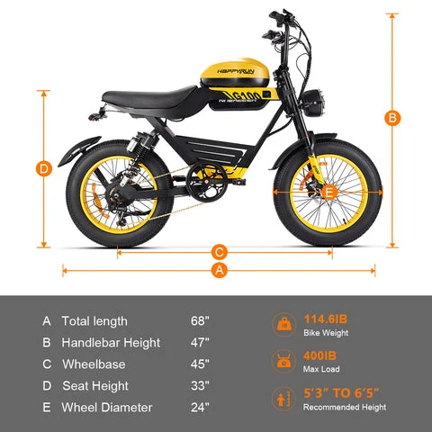 HAPPYRUN G100 Fat Tire Electric Bikes 2000W Peak Motor 38Ah Dual Batteries