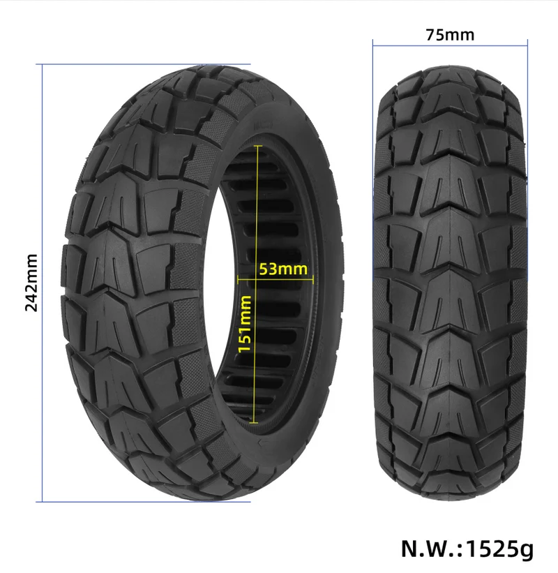 PNEUMATICO pieno gomma solida ruota Off Road 10X2.75-6.5 pollici monopattino Kugoo G3, Ducati, Lexgo, Aerlang, Hitway ed altri ( 70/65-6.5)